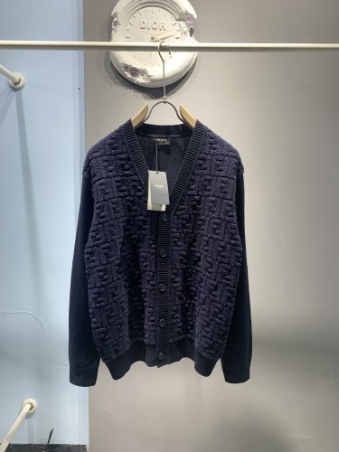 Fendi New Fashion FF Stripes Jacquard Wool Cardigan