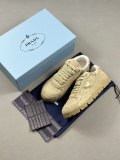 Prada Classic Casual Sneakers Women Fashion Imitation OX-Tendon Sole Antiskid Shoes Apricot