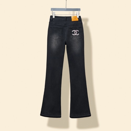 Chanel New Embroidered Logo High Elastic Horn Cowboy Pants