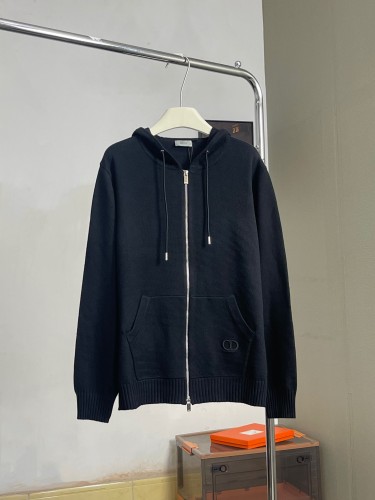 Dior Classic Embroidered Logo Zipper Hooded Knitted Sweater