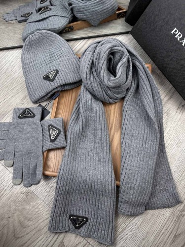 Prada New Couple Fashion Scarf+Hat+Glove Set