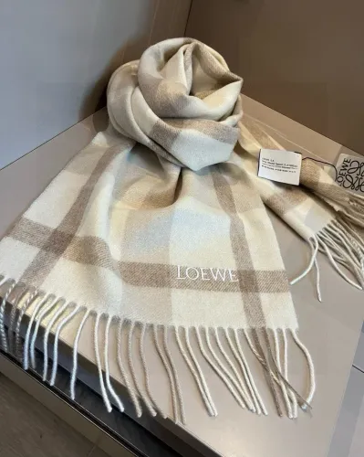 Loewe Classic Couple Logo Embroidered Cashmere Checkered Tassel Scarf Size: 30 * 180 CM