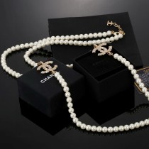 Chanel New Fashion Double C Pearl Necklace Sweater Chain