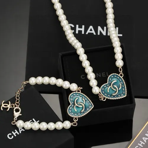Chanel New Fashion Double C Love Retro Old Blue Pearl Bracelet Necklace