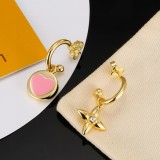 Louis Vuitton Classic Versatile Gold Heart Clover Asymmetric Earrings
