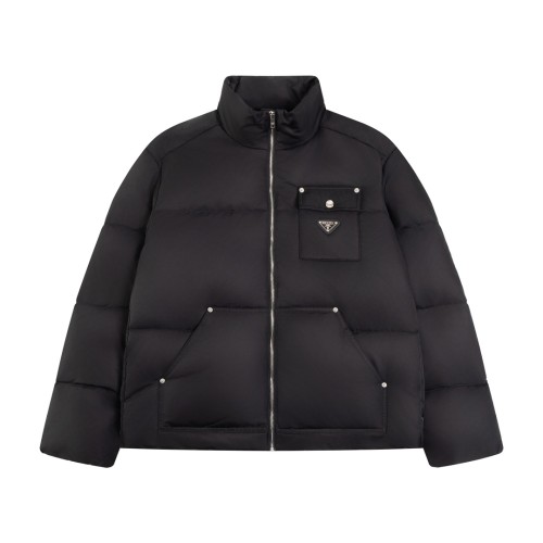 Prada New Classic Metal Triangle Logo Oversize Stand Up Down Jacket