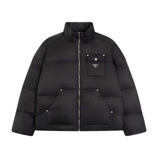Prada New Classic Metal Triangle Logo Oversize Stand Up Down Jacket