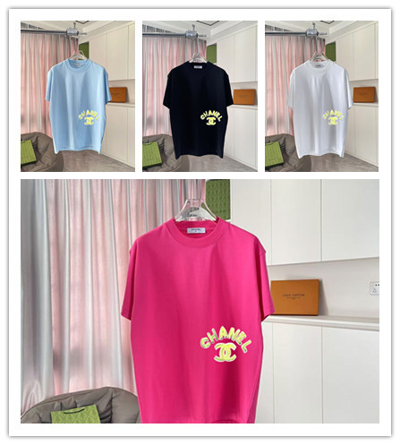 Chanel New Double C Logo Printed Round Neck Short Sleeve Couple's Casual Loose T-shirt