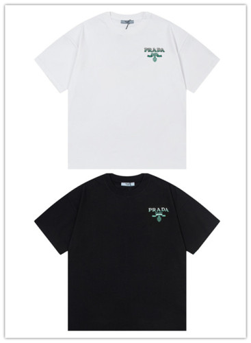 Prada Classic Gradient Embroidered Letter Short Sleeve Unisex Casual Round Neck T-shirt