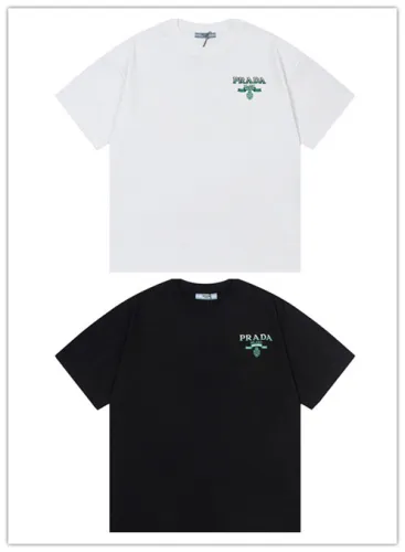 Prada Classic Gradient Embroidered Letter Short Sleeve Unisex Casual Round Neck T-shirt