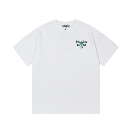 Prada Classic Gradient Embroidered Letter Short Sleeve Unisex Casual Round Neck T-shirt