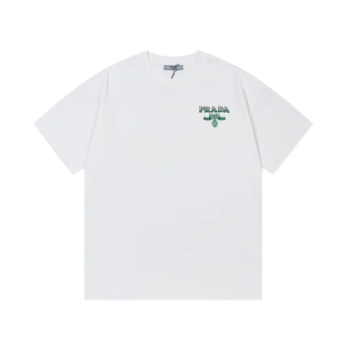 Prada Classic Gradient Embroidered Letter Short Sleeve Unisex Casual Round Neck T-shirt