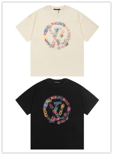 Louis Vuitton New Fashion Stamp Link Printed Short Sleeve Unisex Casual Round Neck T-shirt