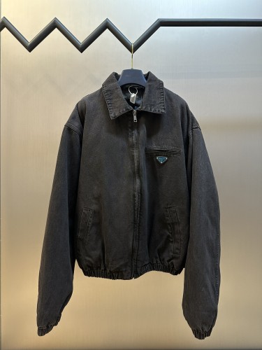 Prada Classic Triangle Label Washed Tannin Cotton Jacket