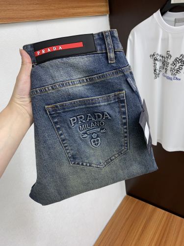 Prada New Fashion Logo Embossed Water Washed Casual Jeans