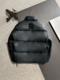 Balenciaga New Classic Unisex Logo Stand Up Leather Down Jacket