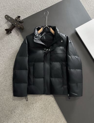 Balenciaga New Classic Unisex Stand Up Leather Down Jacket