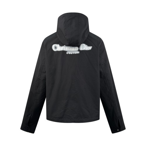 Dior Fashion Halo Logo Printed Hooded Zipper Jacket Coat