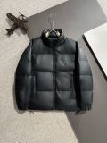 Balenciaga New Classic Unisex Logo Stand Up Leather Down Jacket