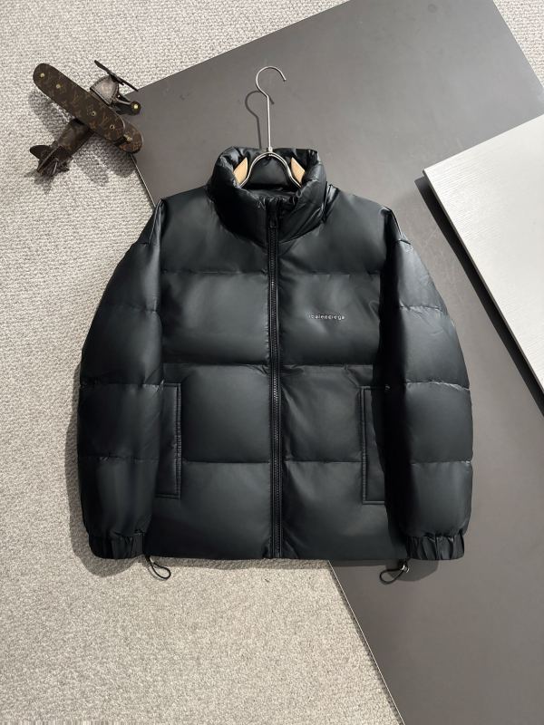 Balenciaga New Classic Unisex Logo Stand Up Leather Down Jacket