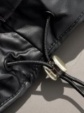 Balenciaga New Classic Unisex Logo Stand Up Leather Down Jacket