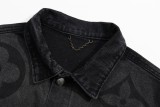 Louis Vuitton New Gradient Logo Printed Water Washed Black Grey Casual Cowboy Coat
