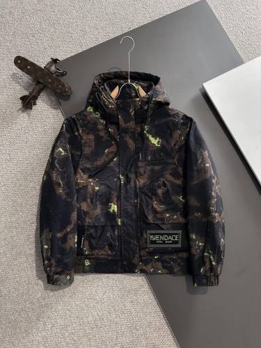 Fendi x Versace New Fashion Couple Camouflage Hooded Down Jacket