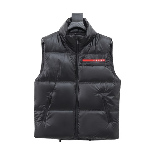 Prada New Classic Couple Red Logo Stand Up Collar Down Vest