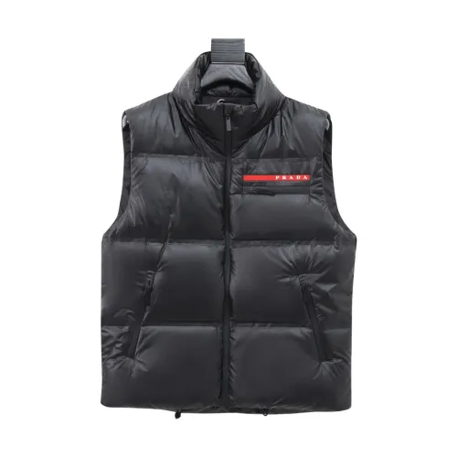 Prada New Classic Couple Red Logo Stand Up Collar Down Vest