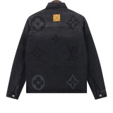 Louis Vuitton New Gradient Logo Printed Water Washed Black Grey Casual Cowboy Coat