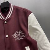 Louis Vuitton New Classic Embroidered Cowhide Leather Wool Baseball Jacket