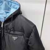 Prada New Classic Triangle Logo Casual Zipper Hooded Down Jacket Coat Breadm