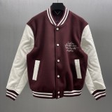 Louis Vuitton New Classic Embroidered Cowhide Leather Wool Baseball Jacket