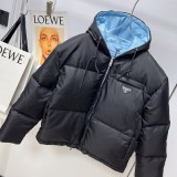Prada New Classic Triangle Logo Casual Zipper Hooded Down Jacket Coat Breadm