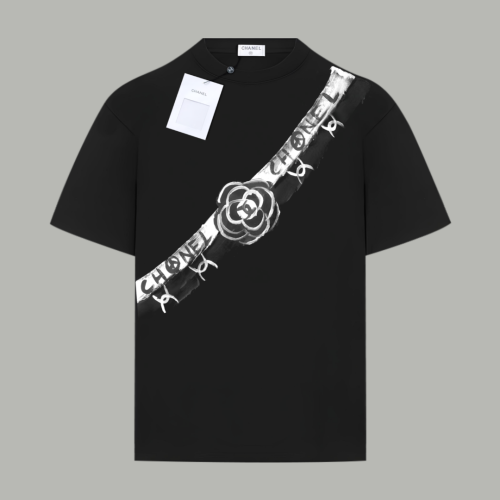 Chanel New Fashion Hand Drawn Logo Strap Printed Short Sleeve Couple Casual Loose T-shirt