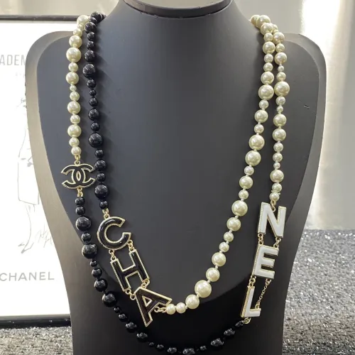 Chanel New Enamel Letter Black and White Splicing Pearl Long Necklace