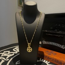 Chrome Hearts Classic Retro Gold Fried Dough Twists Cross Pendant Necklace