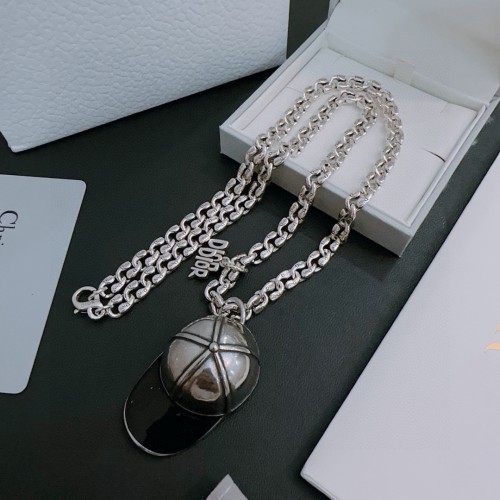 Dior New Couple Retro Baseball Hat Pendant Punk Style Necklace