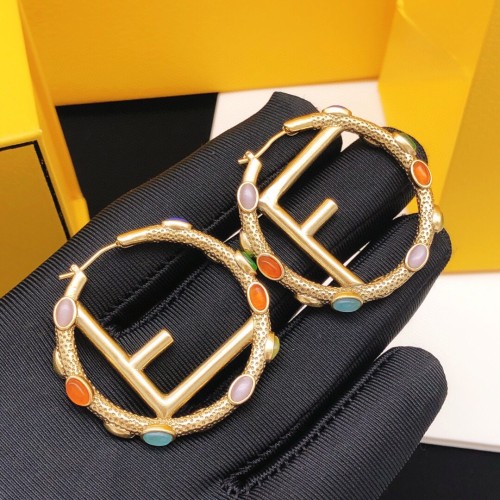 Fendi Fashion Round Moon Diamond Set Colorful Diamond Earrings
