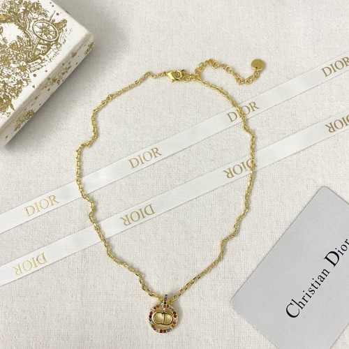 Dior New Fashion Color Diamond CD Pendant Necklace