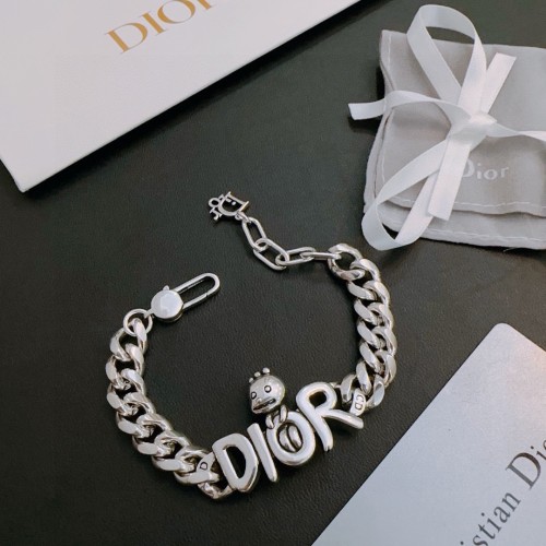 Dior New Classic Couple Retro Punk Style Silver Bracelet