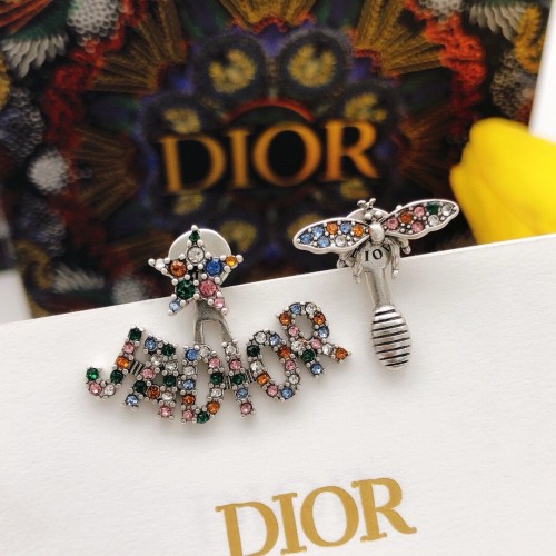 Dior New Fashion Asymmetric Bee Star Set Diamond Earrings