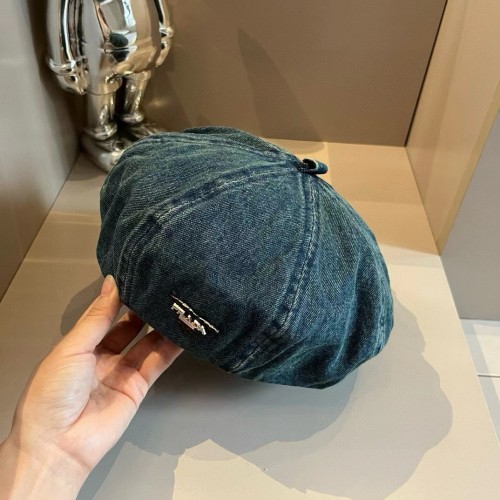 Prada Fashion Triangle Logo Cowboy Beret Pumpkin Hat 57CM