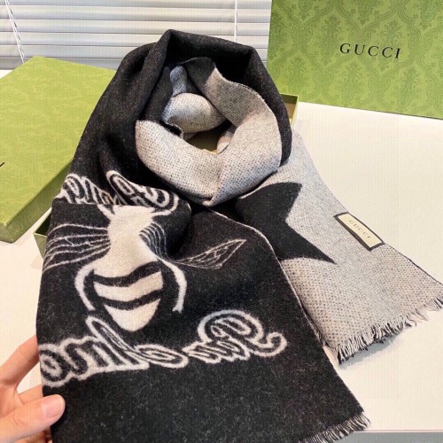 Gucci Couple Classic Bee Double G Jacquard Double Sided Scarf Size: 32x180 CM
