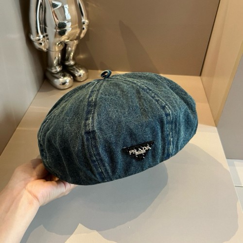 Prada Fashion Triangle Logo Cowboy Beret Pumpkin Hat 57CM