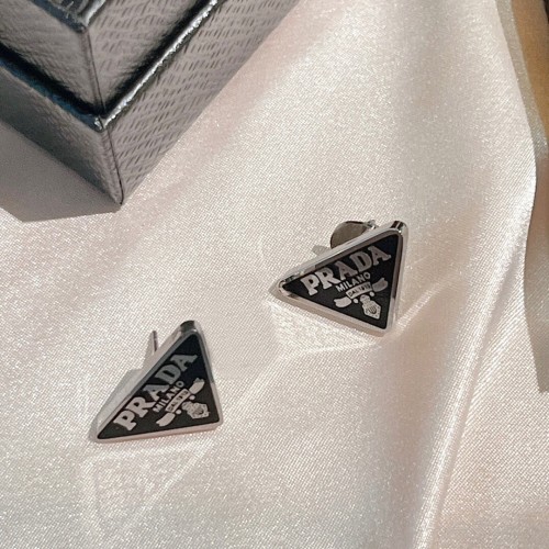 Prada New Fashion Versatile Triangle Logo Earrings