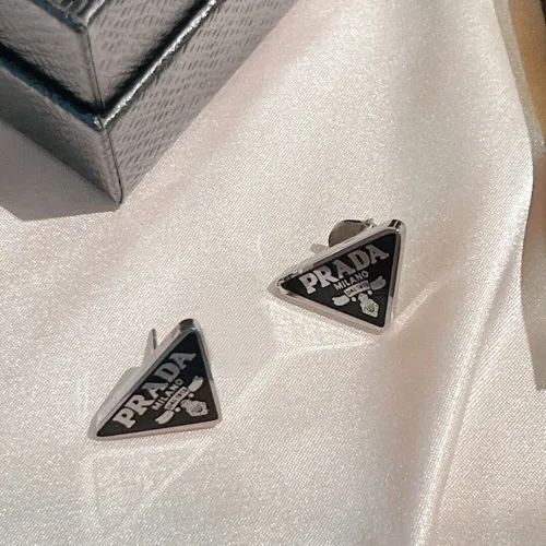 Prada New Fashion Versatile Triangle Logo Earrings