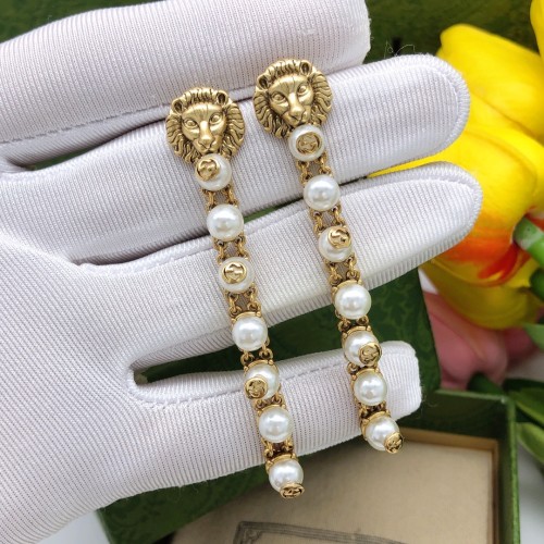 Gucci New Fashion Retro Lion Pearl Tassel Earrings