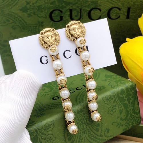 Gucci New Fashion Retro Lion Pearl Tassel Earrings