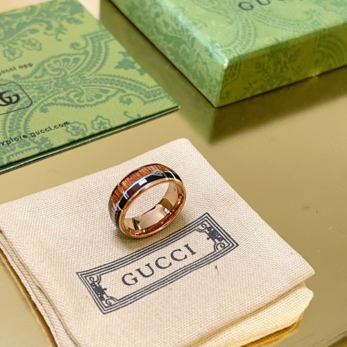 Gucci New Classic Trendy Resin Wood Texture Handmade Bright Face Couple's Ring